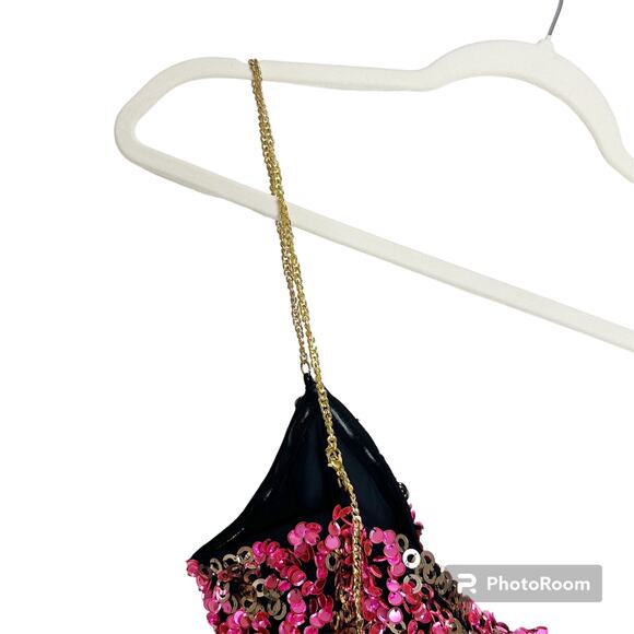 H:ours NWT Sybila Fuchsia and Gold Shiny Sequin Cut-Out Party Mini Dress Medium - Picture 7 of 10